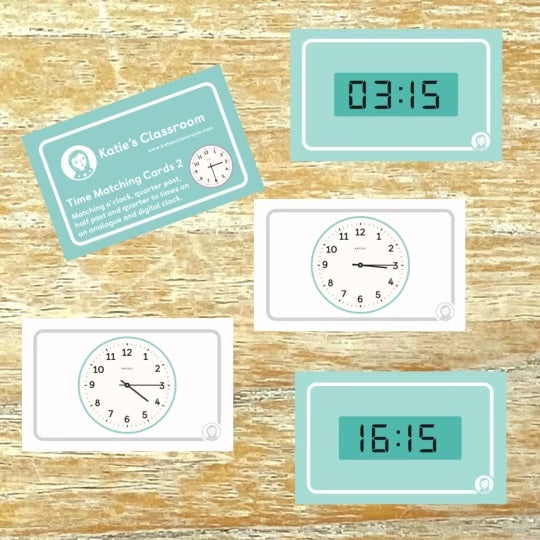 Time Matching Cards 2 - o'clock, quarter past, half past and quarter to time on an analogue and digital clock.